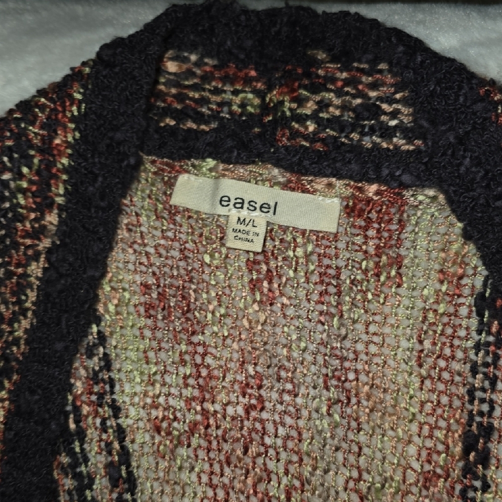 Easel Navy and Multicolor Open Front Cardigan - image 5